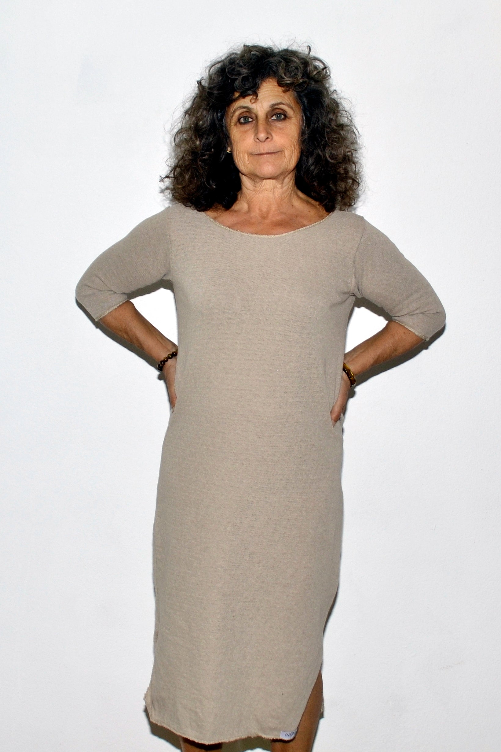 Vestido manga 3/4 midi