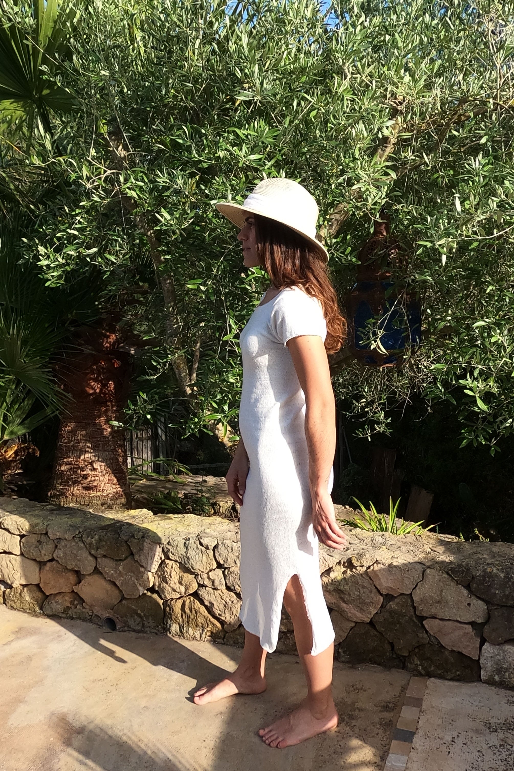 Vestido manga corta midi
